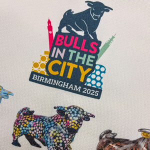 Bulls in the City large bull tea towel